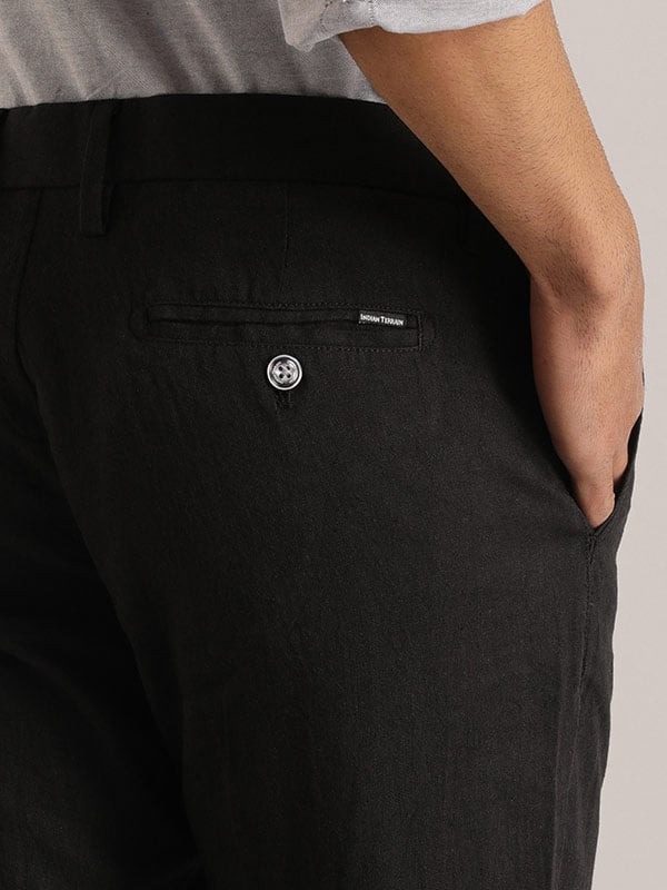 Indian Terrain Men's Slim Fit Solid Black Trousers